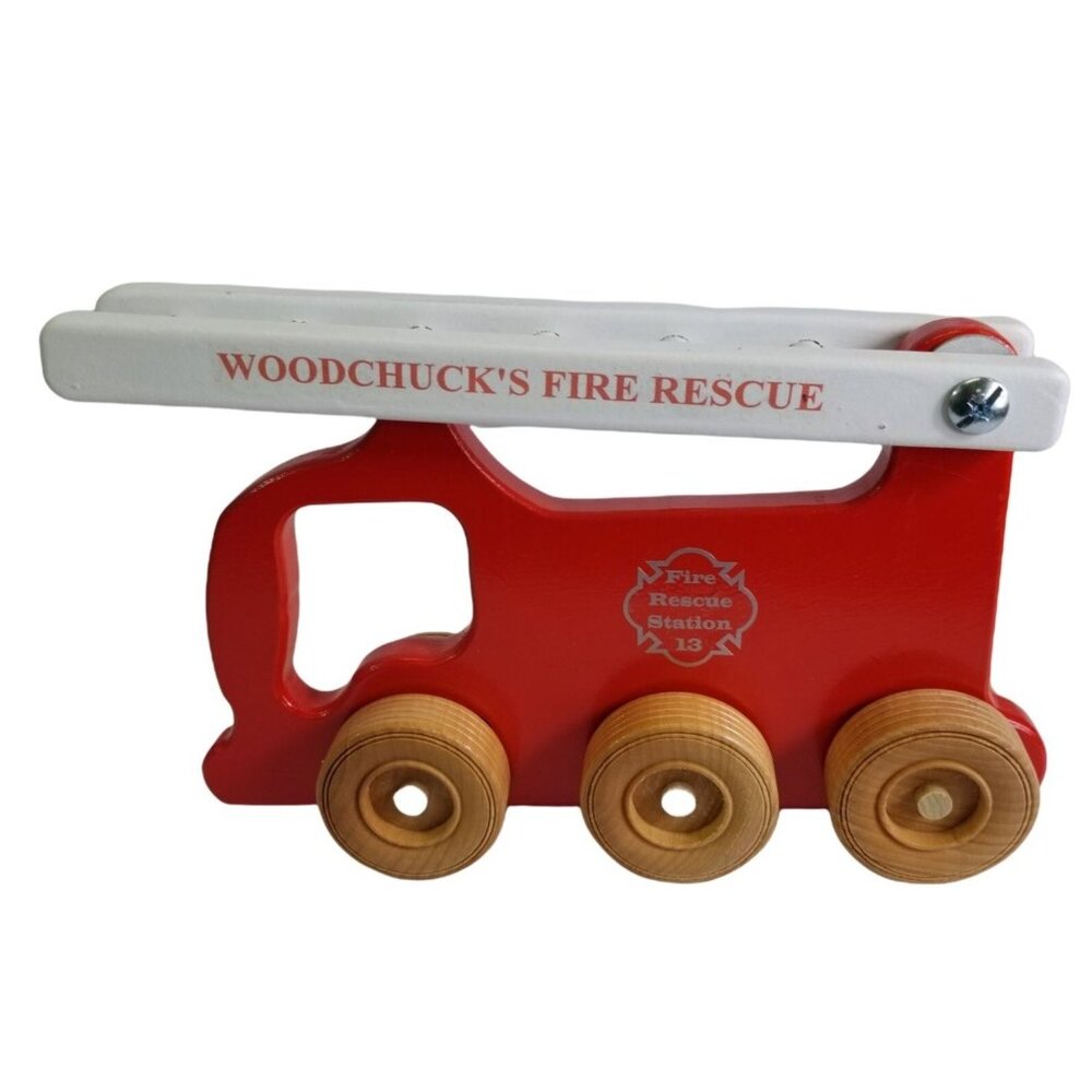 Woodchucks Fire Rescue Truck Station 13 Wood Vehicle 10" Length Wooden FIRETRUCK